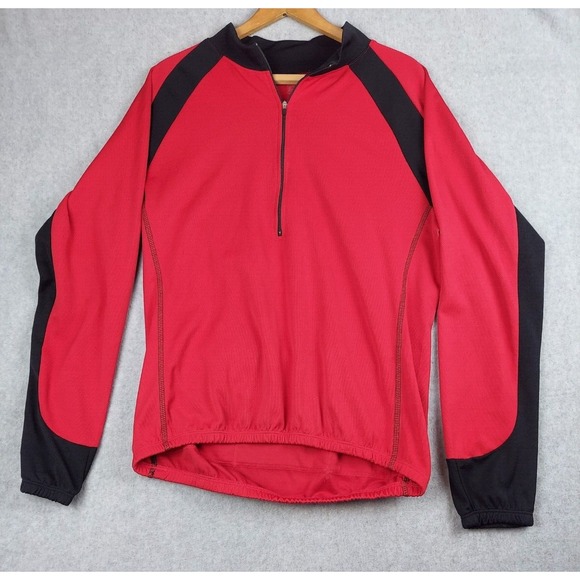 Vtg Bellwether Red Black Cycling Jersey Mens Large Long Sleeve 1/4 Zip 3 Pockets - Picture 1 of 8